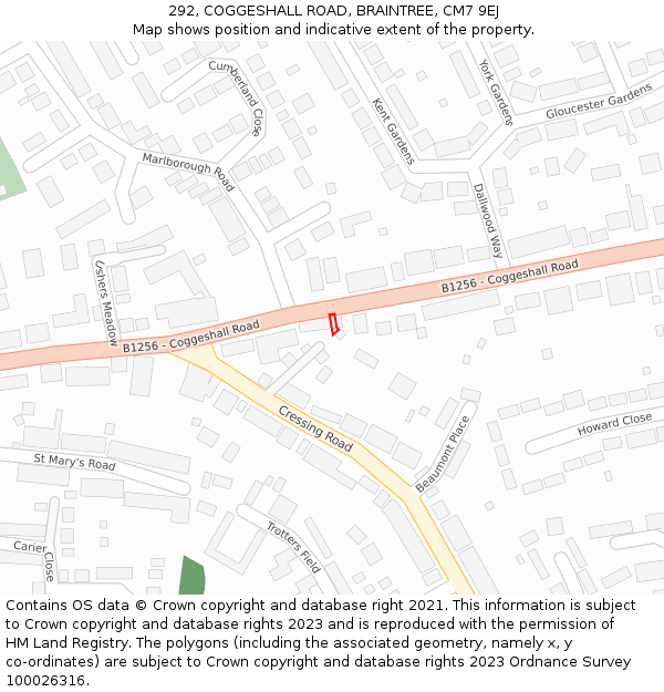 292, COGGESHALL ROAD, BRAINTREE, CM7 9EJ: Location map and indicative extent of plot