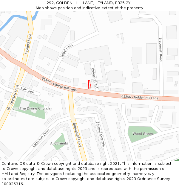 292, GOLDEN HILL LANE, LEYLAND, PR25 2YH: Location map and indicative extent of plot