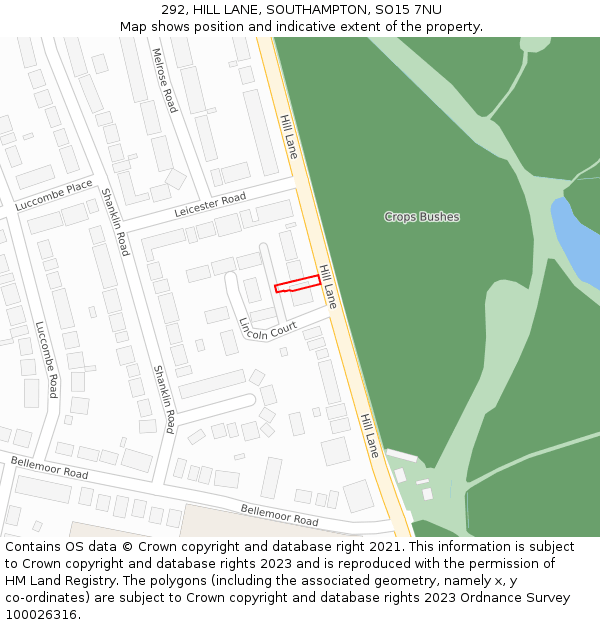 292, HILL LANE, SOUTHAMPTON, SO15 7NU: Location map and indicative extent of plot