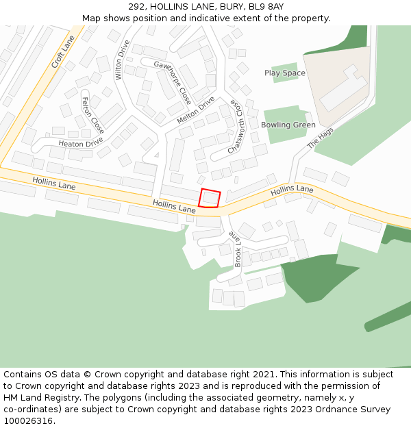 292, HOLLINS LANE, BURY, BL9 8AY: Location map and indicative extent of plot