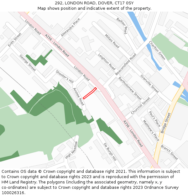 292, LONDON ROAD, DOVER, CT17 0SY: Location map and indicative extent of plot