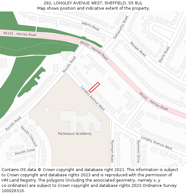 292, LONGLEY AVENUE WEST, SHEFFIELD, S5 8UL: Location map and indicative extent of plot