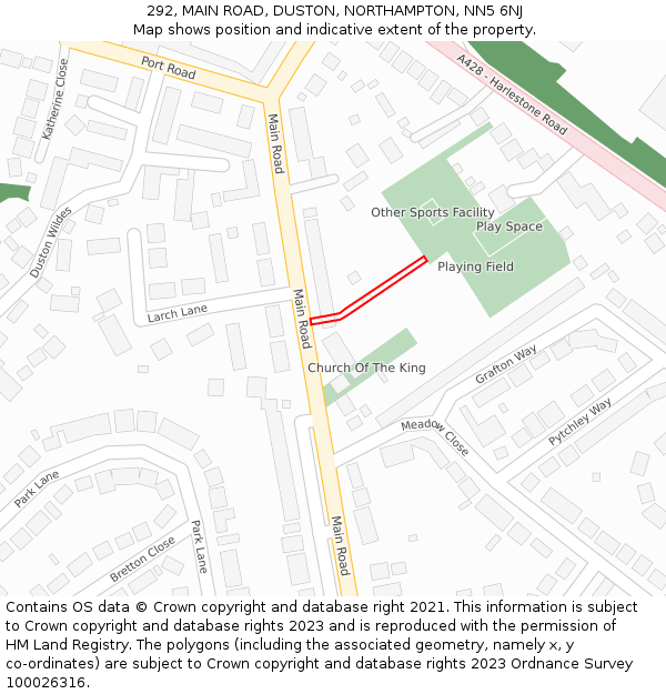292, MAIN ROAD, DUSTON, NORTHAMPTON, NN5 6NJ: Location map and indicative extent of plot
