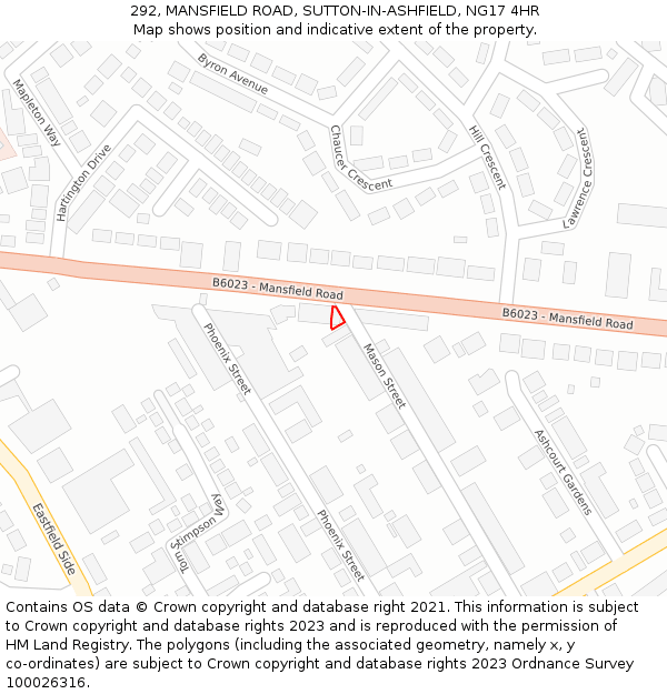 292, MANSFIELD ROAD, SUTTON-IN-ASHFIELD, NG17 4HR: Location map and indicative extent of plot