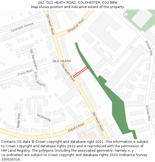 292, OLD HEATH ROAD, COLCHESTER, CO2 8BW: Location map and indicative extent of plot