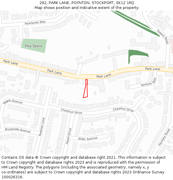 292, PARK LANE, POYNTON, STOCKPORT, SK12 1RQ: Location map and indicative extent of plot