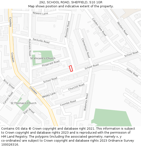 292, SCHOOL ROAD, SHEFFIELD, S10 1GR: Location map and indicative extent of plot