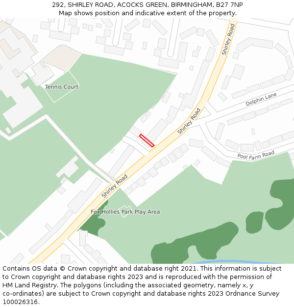 292, SHIRLEY ROAD, ACOCKS GREEN, BIRMINGHAM, B27 7NP: Location map and indicative extent of plot