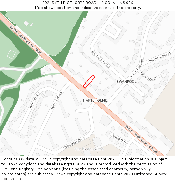 292, SKELLINGTHORPE ROAD, LINCOLN, LN6 0EX: Location map and indicative extent of plot