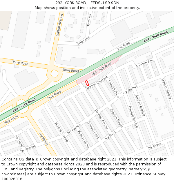 292, YORK ROAD, LEEDS, LS9 9DN: Location map and indicative extent of plot