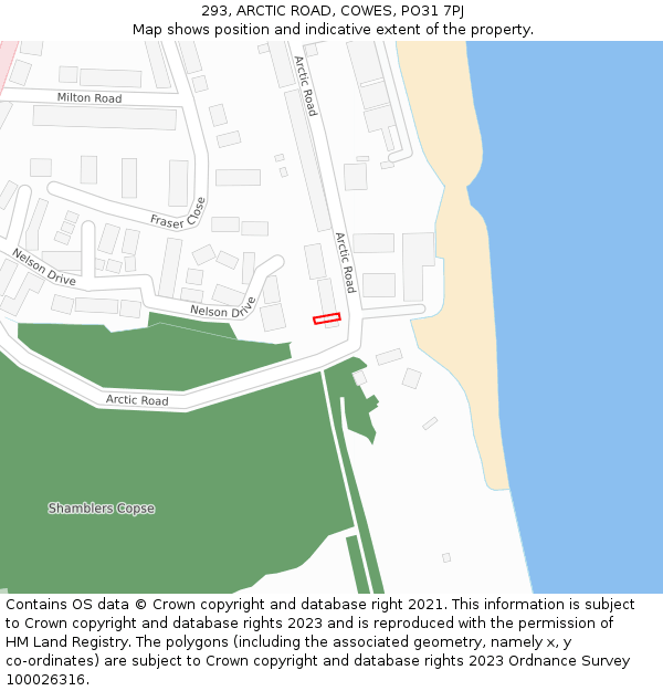 293, ARCTIC ROAD, COWES, PO31 7PJ: Location map and indicative extent of plot