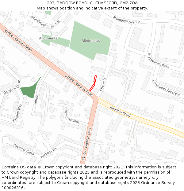 293, BADDOW ROAD, CHELMSFORD, CM2 7QA: Location map and indicative extent of plot
