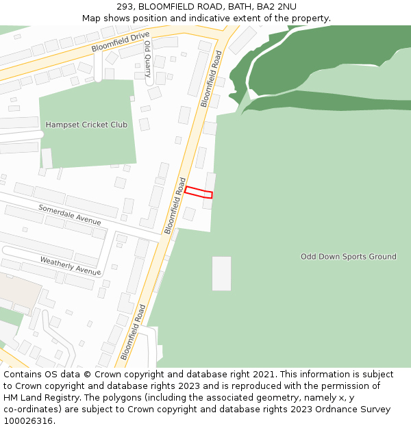 293, BLOOMFIELD ROAD, BATH, BA2 2NU: Location map and indicative extent of plot