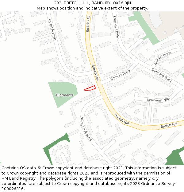 293, BRETCH HILL, BANBURY, OX16 0JN: Location map and indicative extent of plot