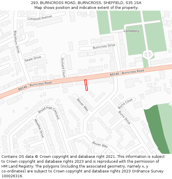 293, BURNCROSS ROAD, BURNCROSS, SHEFFIELD, S35 1SA: Location map and indicative extent of plot