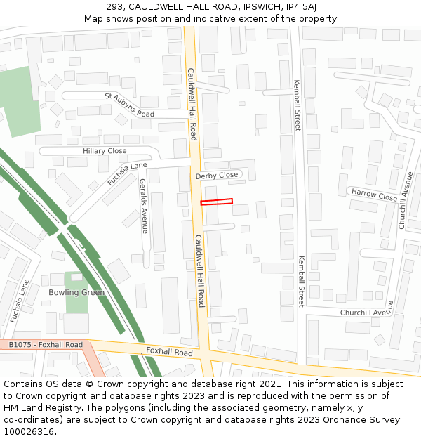 293, CAULDWELL HALL ROAD, IPSWICH, IP4 5AJ: Location map and indicative extent of plot
