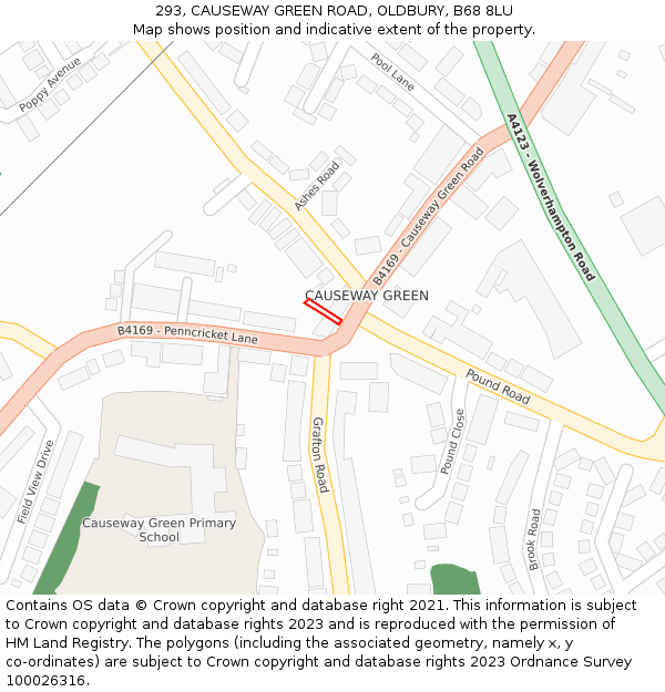 293, CAUSEWAY GREEN ROAD, OLDBURY, B68 8LU: Location map and indicative extent of plot