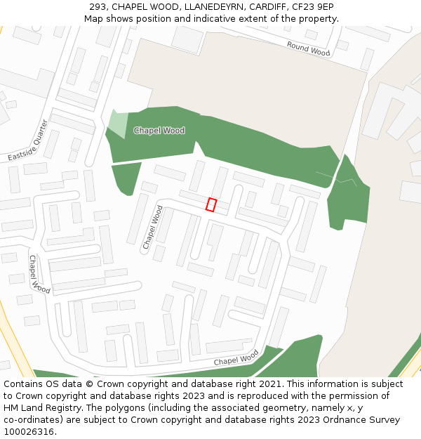 293, CHAPEL WOOD, LLANEDEYRN, CARDIFF, CF23 9EP: Location map and indicative extent of plot