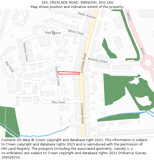 293, CRICKLADE ROAD, SWINDON, SN2 1AG: Location map and indicative extent of plot