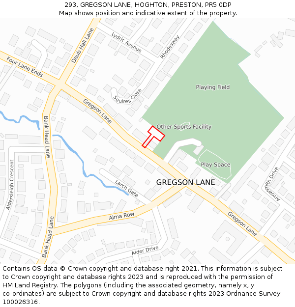 293, GREGSON LANE, HOGHTON, PRESTON, PR5 0DP: Location map and indicative extent of plot