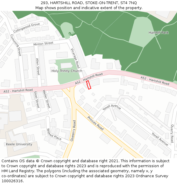 293, HARTSHILL ROAD, STOKE-ON-TRENT, ST4 7NQ: Location map and indicative extent of plot