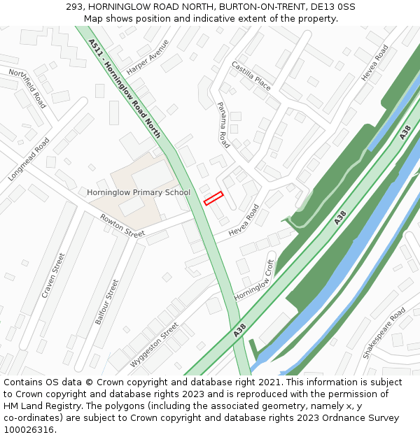 293, HORNINGLOW ROAD NORTH, BURTON-ON-TRENT, DE13 0SS: Location map and indicative extent of plot
