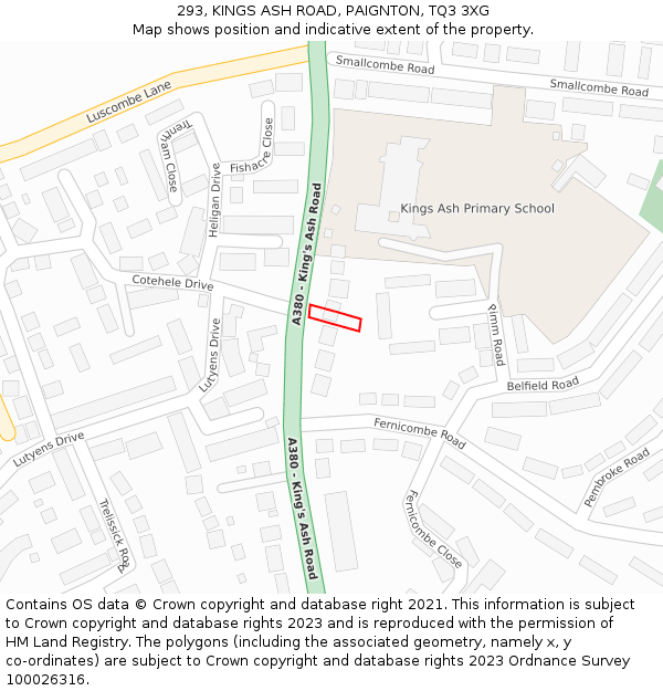 293, KINGS ASH ROAD, PAIGNTON, TQ3 3XG: Location map and indicative extent of plot