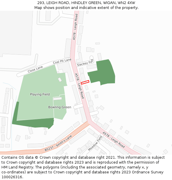 293, LEIGH ROAD, HINDLEY GREEN, WIGAN, WN2 4XW: Location map and indicative extent of plot