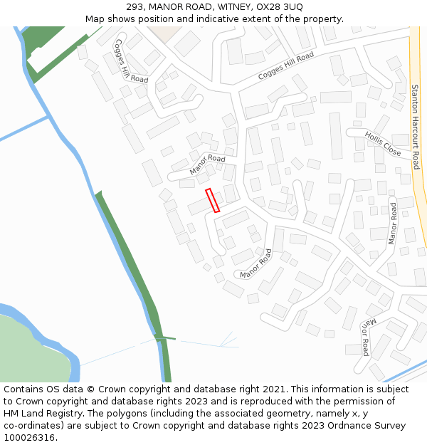 293, MANOR ROAD, WITNEY, OX28 3UQ: Location map and indicative extent of plot