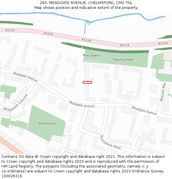 293, MEADGATE AVENUE, CHELMSFORD, CM2 7NL: Location map and indicative extent of plot
