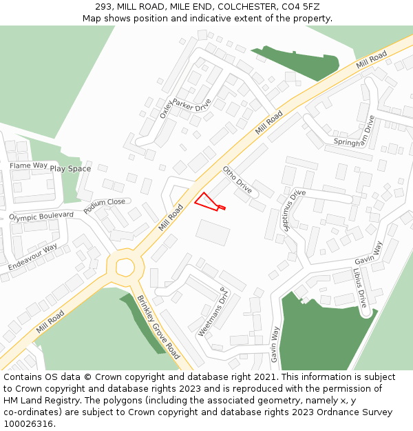 293, MILL ROAD, MILE END, COLCHESTER, CO4 5FZ: Location map and indicative extent of plot