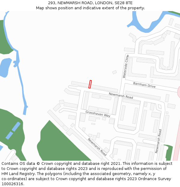 293, NEWMARSH ROAD, LONDON, SE28 8TE: Location map and indicative extent of plot