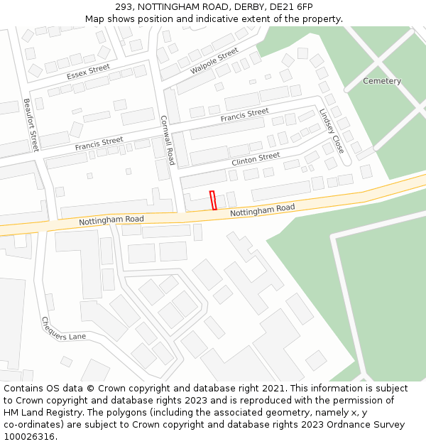 293, NOTTINGHAM ROAD, DERBY, DE21 6FP: Location map and indicative extent of plot