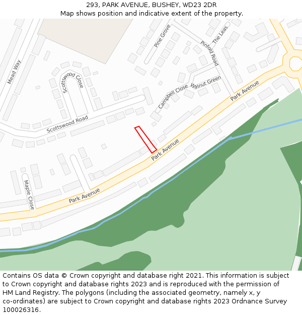 293, PARK AVENUE, BUSHEY, WD23 2DR: Location map and indicative extent of plot