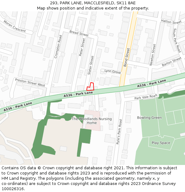 293, PARK LANE, MACCLESFIELD, SK11 8AE: Location map and indicative extent of plot
