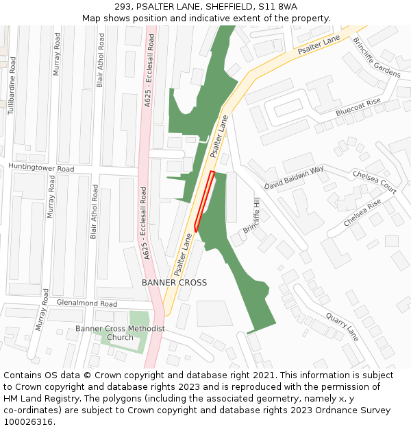 293, PSALTER LANE, SHEFFIELD, S11 8WA: Location map and indicative extent of plot