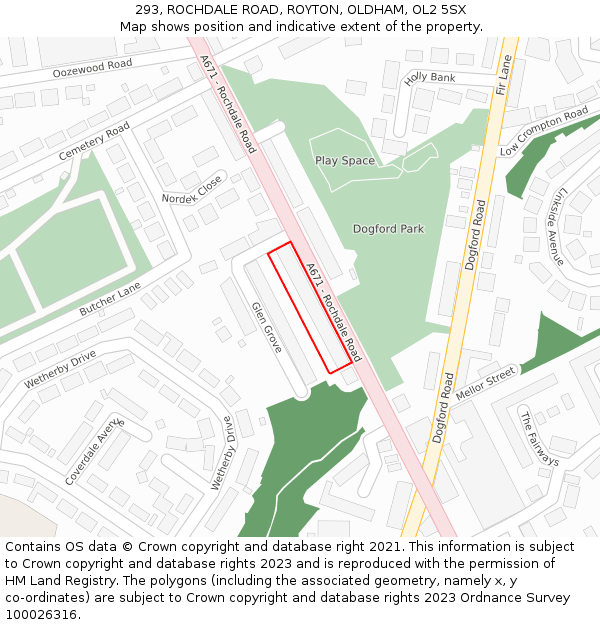 293, ROCHDALE ROAD, ROYTON, OLDHAM, OL2 5SX: Location map and indicative extent of plot