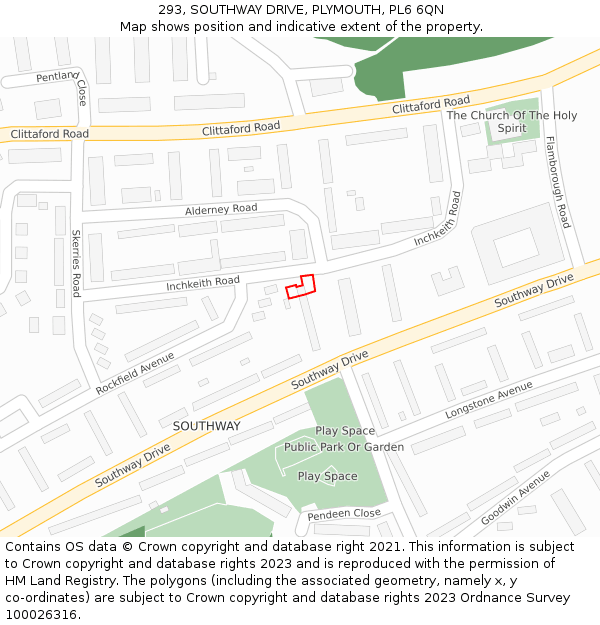 293, SOUTHWAY DRIVE, PLYMOUTH, PL6 6QN: Location map and indicative extent of plot