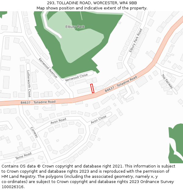 293, TOLLADINE ROAD, WORCESTER, WR4 9BB: Location map and indicative extent of plot