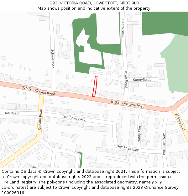 293, VICTORIA ROAD, LOWESTOFT, NR33 9LR: Location map and indicative extent of plot