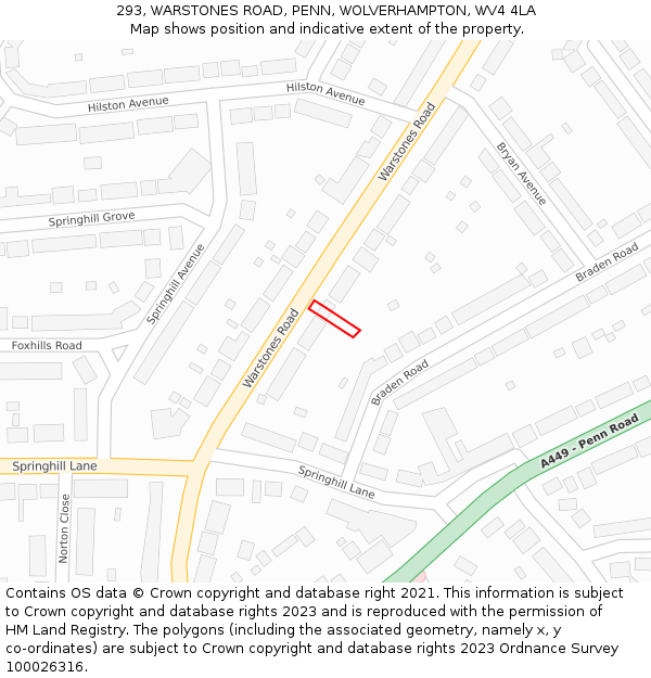 293, WARSTONES ROAD, PENN, WOLVERHAMPTON, WV4 4LA: Location map and indicative extent of plot