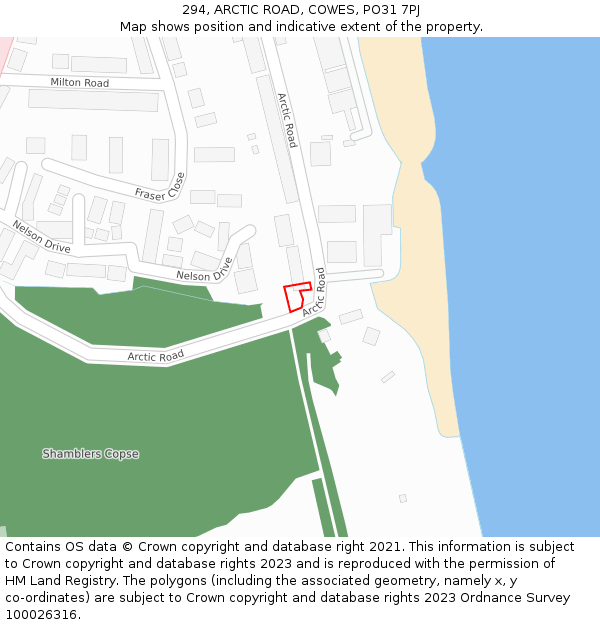 294, ARCTIC ROAD, COWES, PO31 7PJ: Location map and indicative extent of plot