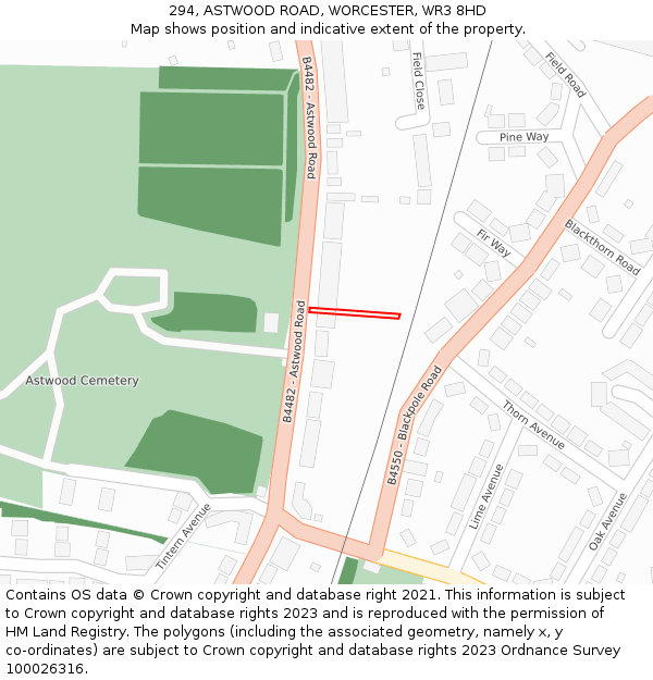 294, ASTWOOD ROAD, WORCESTER, WR3 8HD: Location map and indicative extent of plot