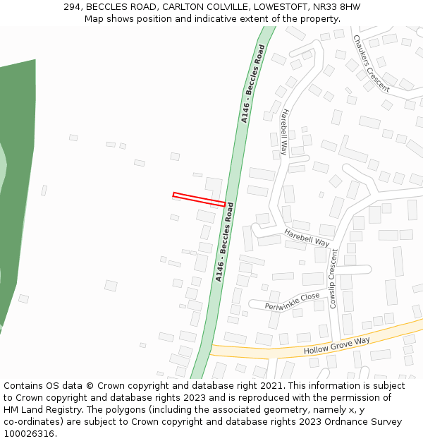 294, BECCLES ROAD, CARLTON COLVILLE, LOWESTOFT, NR33 8HW: Location map and indicative extent of plot