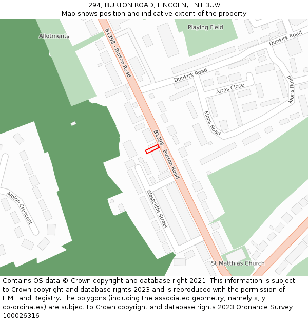 294, BURTON ROAD, LINCOLN, LN1 3UW: Location map and indicative extent of plot