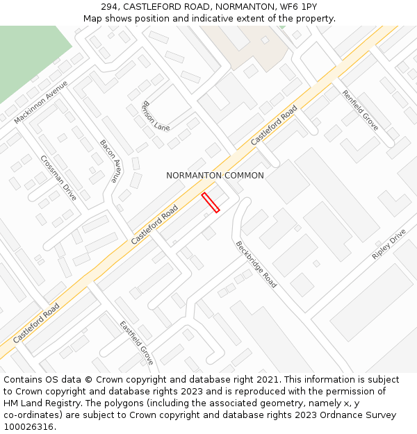 294, CASTLEFORD ROAD, NORMANTON, WF6 1PY: Location map and indicative extent of plot
