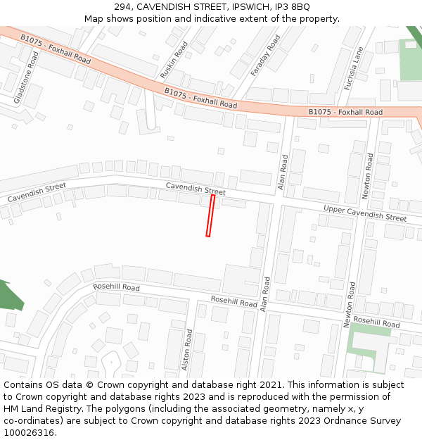 294, CAVENDISH STREET, IPSWICH, IP3 8BQ: Location map and indicative extent of plot