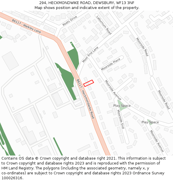 294, HECKMONDWIKE ROAD, DEWSBURY, WF13 3NF: Location map and indicative extent of plot