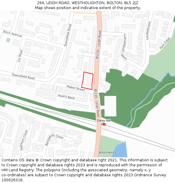 294, LEIGH ROAD, WESTHOUGHTON, BOLTON, BL5 2JZ: Location map and indicative extent of plot