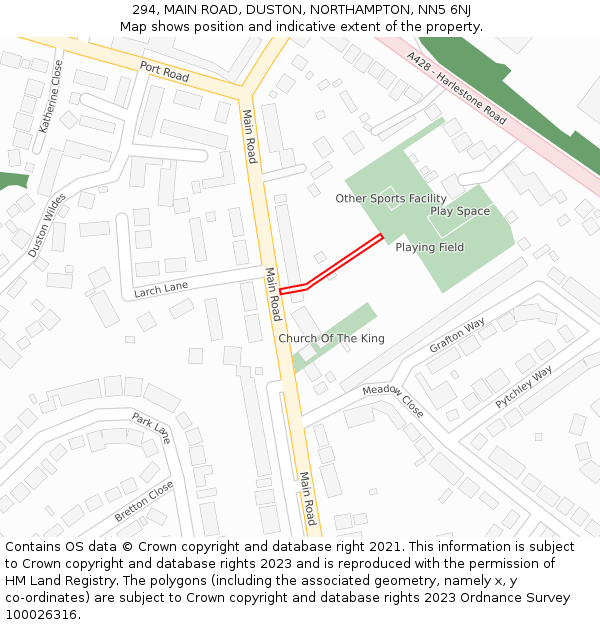 294, MAIN ROAD, DUSTON, NORTHAMPTON, NN5 6NJ: Location map and indicative extent of plot
